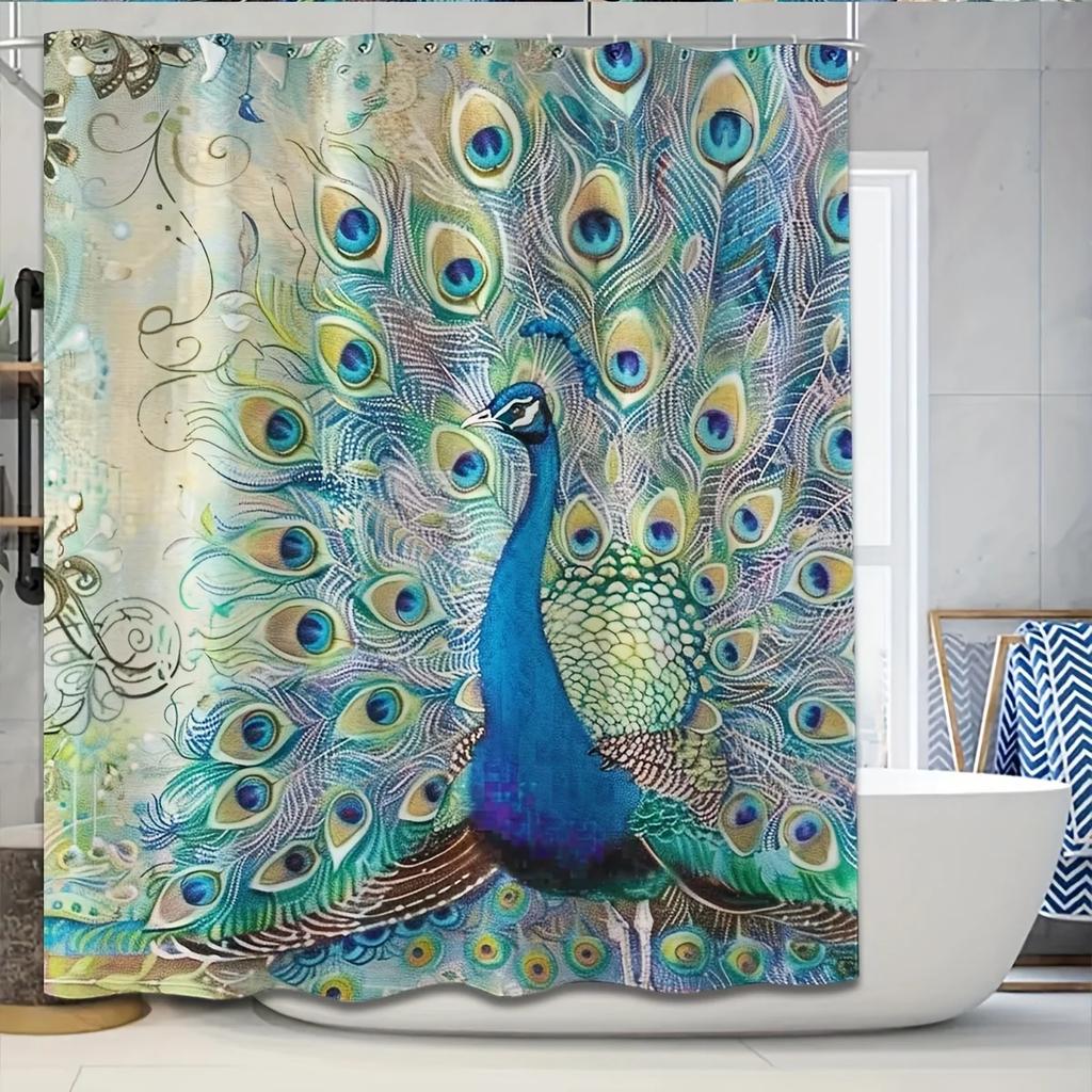 Elegant Peacock Design Waterproof Shower Curtain – Perfect For Adding A Touch Of Nature'S Beauty And Luxury To Your Bathroom