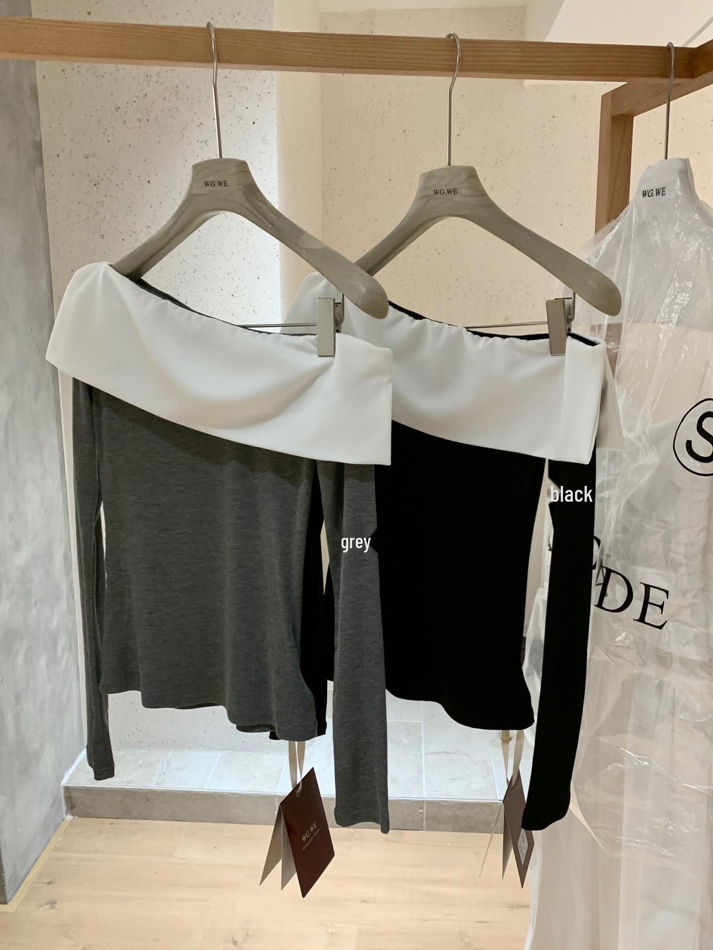 

Women s Early Spring Color Block One-Shoulder Long Sleeve T-Shirt - Spicy Girl Trendy Style Small серый