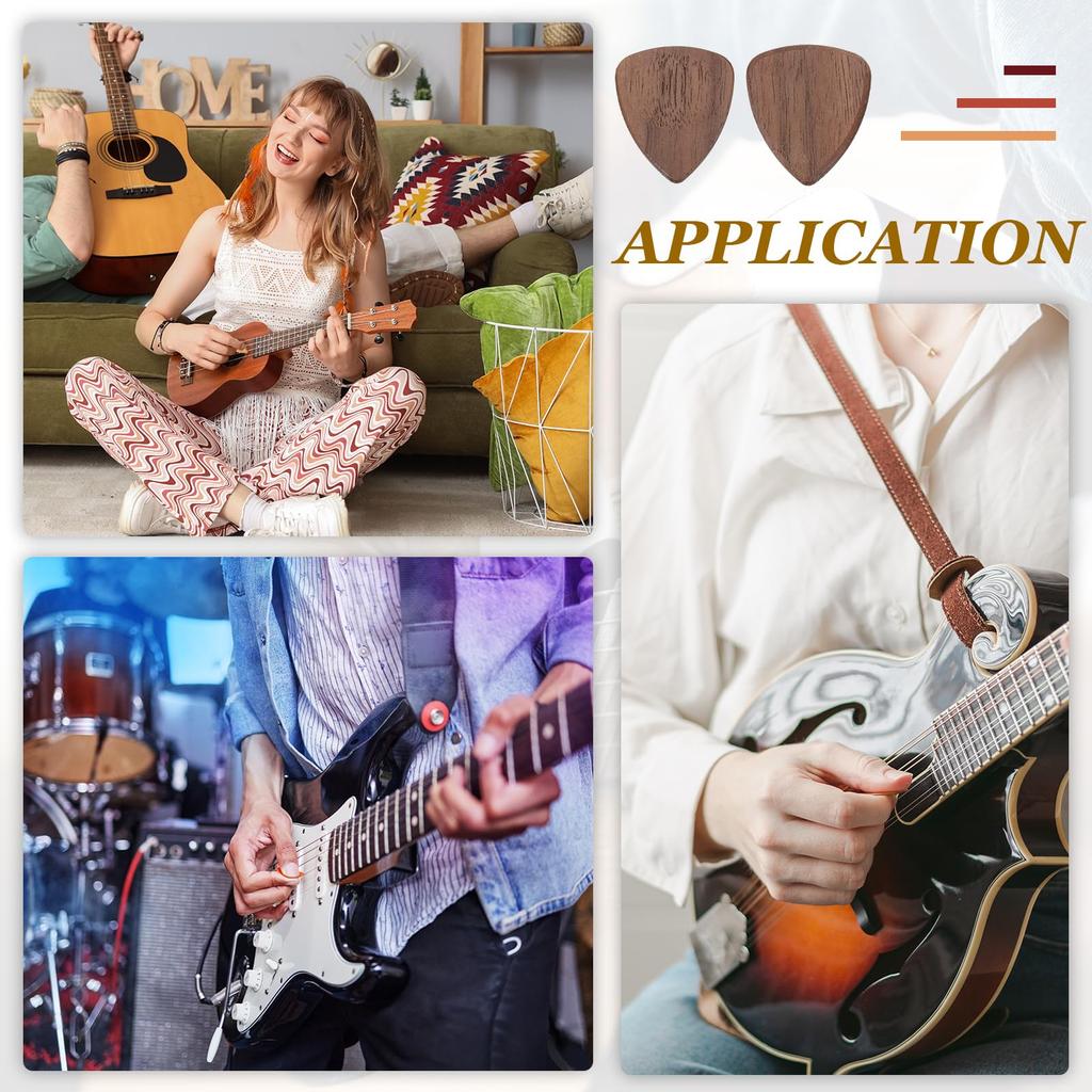 uxcell Wooden Guitar Extra Thick Walnut for and Bass Reddish Brown 6-Pack Picks, 3.0mm Wood, Grooved, Electric, Acoustic, Guitars,