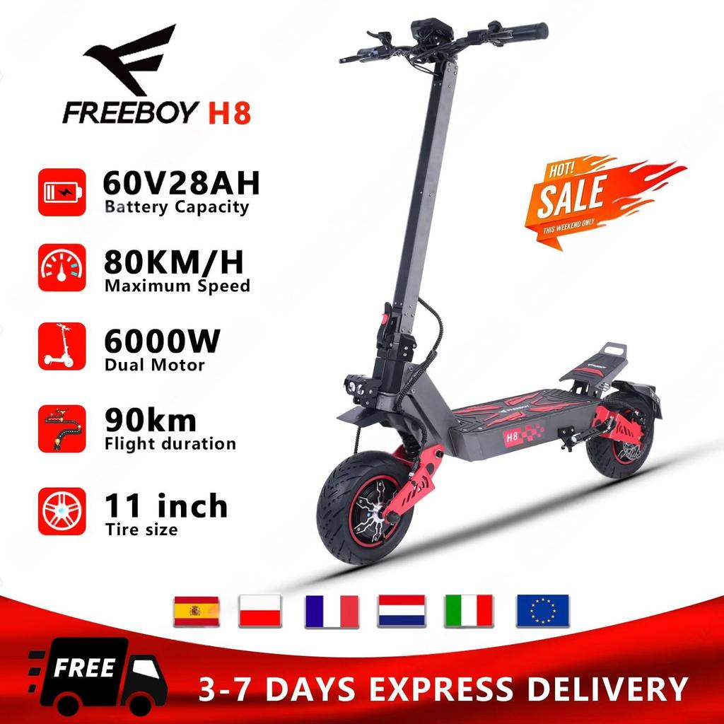 H8 Foldable Portable HighPower Electric Scooter 6000W Motor 60V28Ah Battery Sports Cruise 11Inch off-road Tire E-Scooter