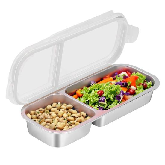 Stainless Steel Snack Containers Reusable 3 Compartment Condiment Box with Lids Food Storage Sauce Cups for School Travel