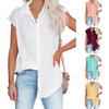 Women Casual Short Sleeve Shirt Summer Solid Color Lapel Top Single Breasted Blouse