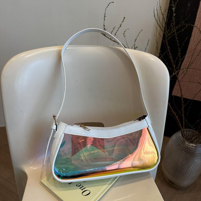 

Summer popular versatile casual transparent laser trend niche shoulder armpit bag hand bag белый