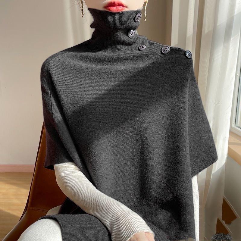 Noble Loose Knit Shawl: Irregular, Stylish High Neck Cape Sweater Cardigan