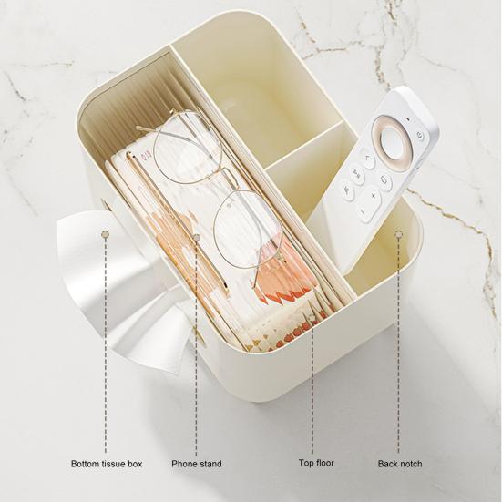 Multifunctional Tissue Box Cover Holder with Storage Compartments Large Capacity Rectangular Napkin