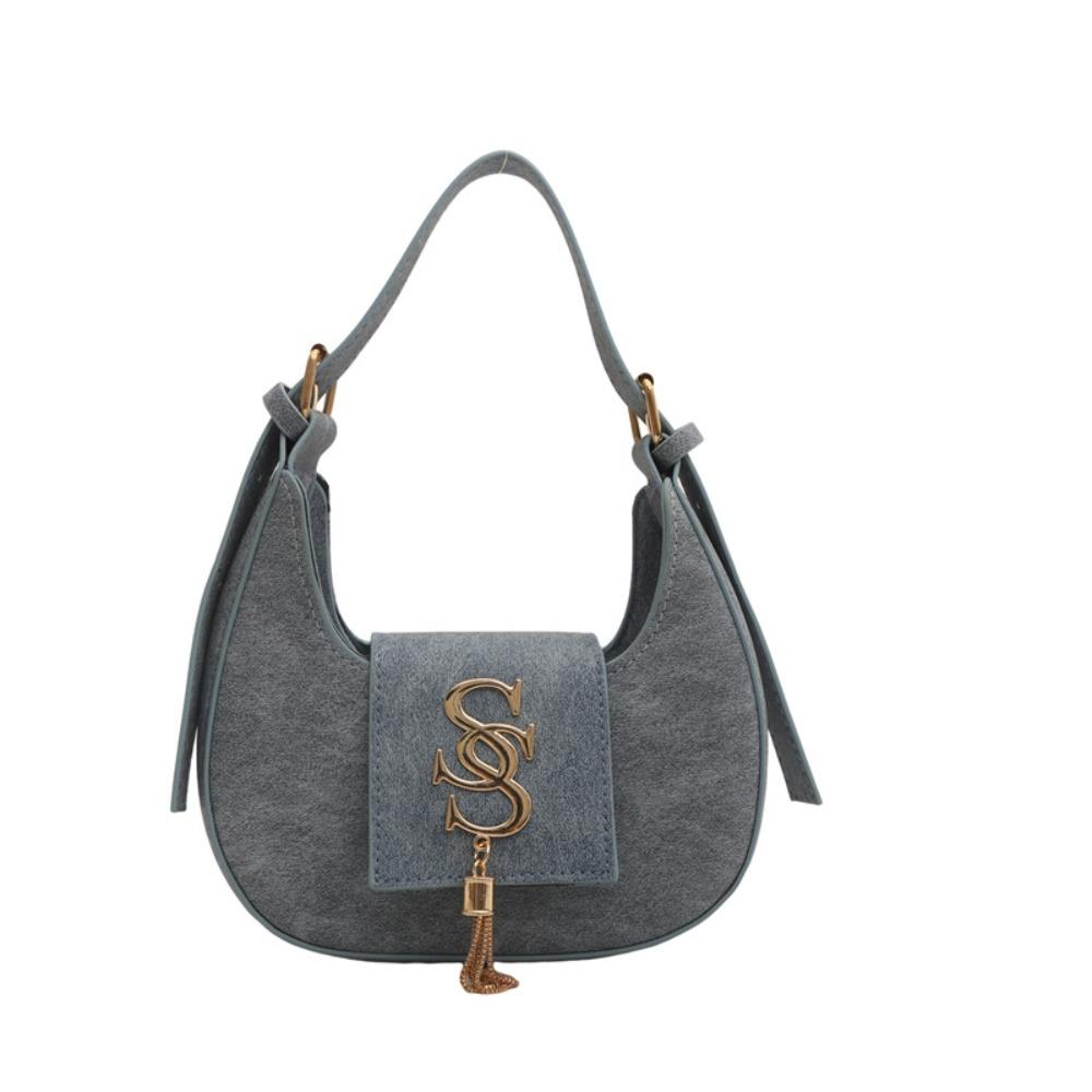 

Korean Style Shoulder Bag Handbag Crescent Bag Portable Letters Underarm Bag Women світло-синій колір