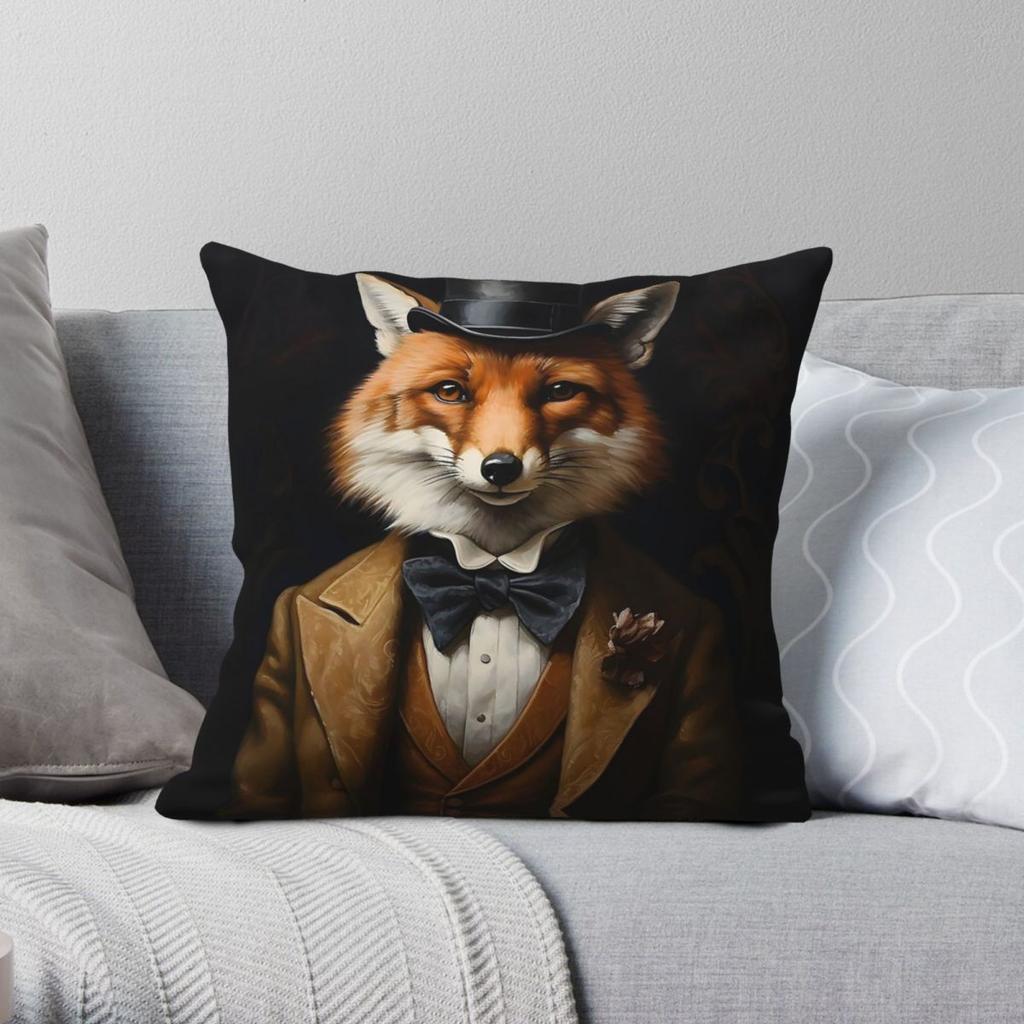 Dapper Fox Portrait Square Pillowcase Polyester Linen Velvet Pattern Zip Decor Bed Cushion Cover