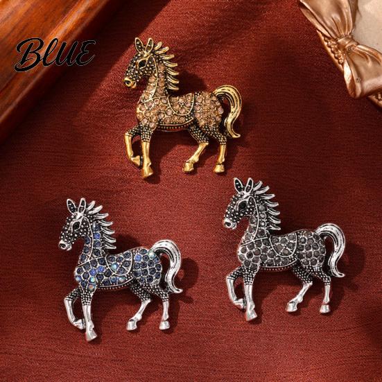Funky Horse Brooch Retro Rhinestone Inlaid Pin Zodiac Year Animal