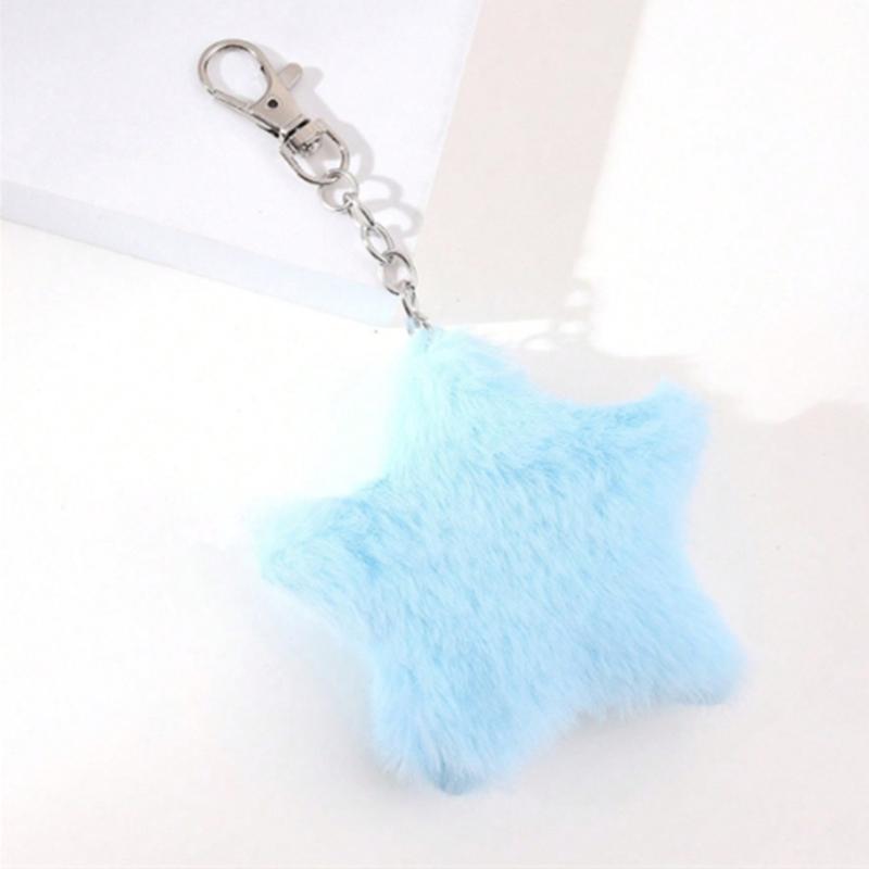 Cute Plush Five-pointed Star Charm Keychain Soft Stuffed Ornament Keyring Lovely Pendants for Purse Bag Backpack Handbag