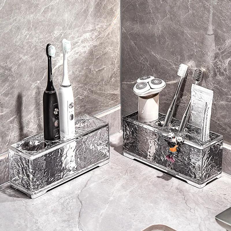 Light Luxury Trendy Shelf Glacier Pattern Toothbrush Electric Toothbrush Holder No Punching Toothpaste Storage Rack