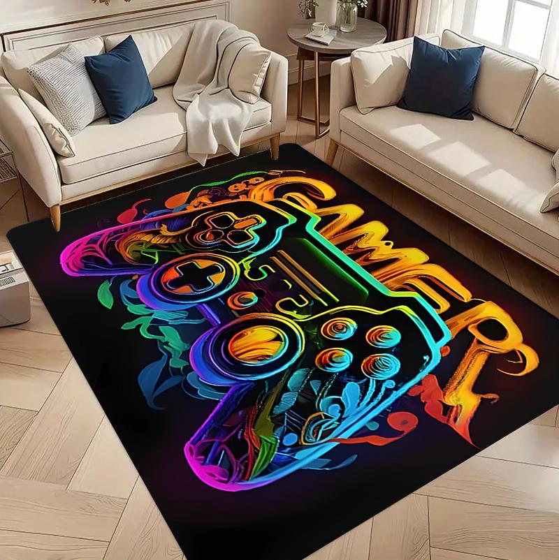 

Cyber Gamepad Pattern Carpet Neon Punk Color Gradient Futuristic Home Decor Rug Soft Non-slip Floor Mat for Living Room Bedroom 40X60cm