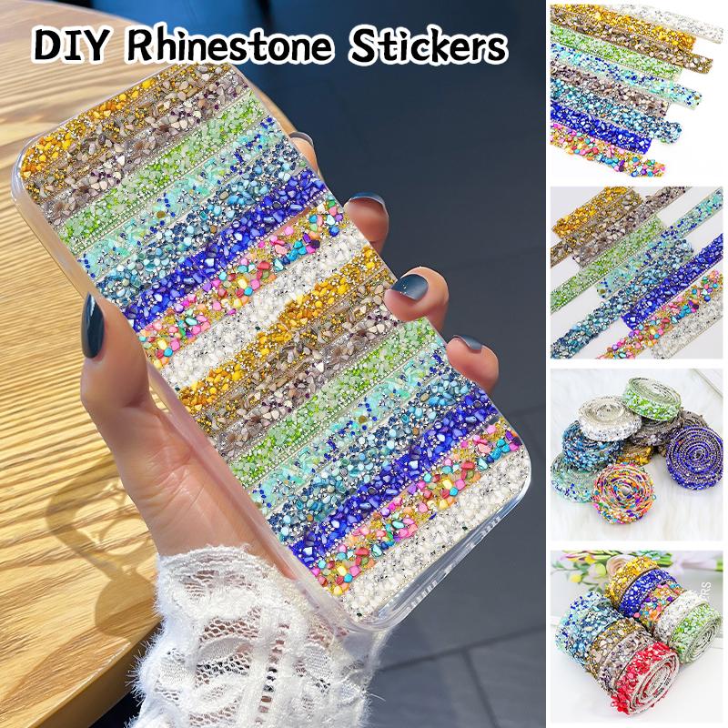1 Yard Colorful Self Adhesive Crystal Rhinestone Trim Colorful Stone Diamond Sticker Sewing Drill Tape Diy Dress Car Phone Decor