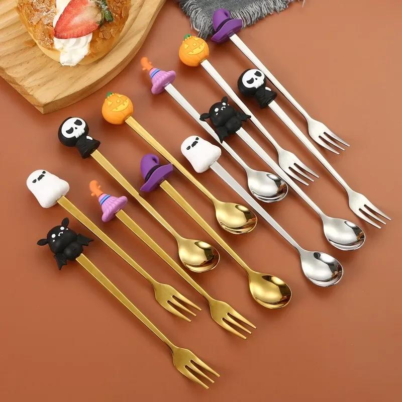 Halloween Gifts Stainless Coffee Spoons Halloween Style Pendant Cake Fork Theme Party Dining-table Cutlery Set