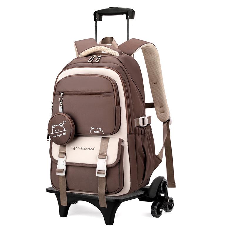 Natural Fish Design Trolley Backpack for Middle School Girls - Large Multi-Layer Capacity