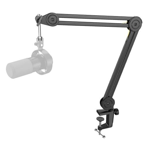 FIFINE Microphone Boom Arm, 2kg Weight Capacity, Desktop Microphone Stand with Adjustable Angle, Clamp-Type Fixation, Telescopic, and Foldable Metal C