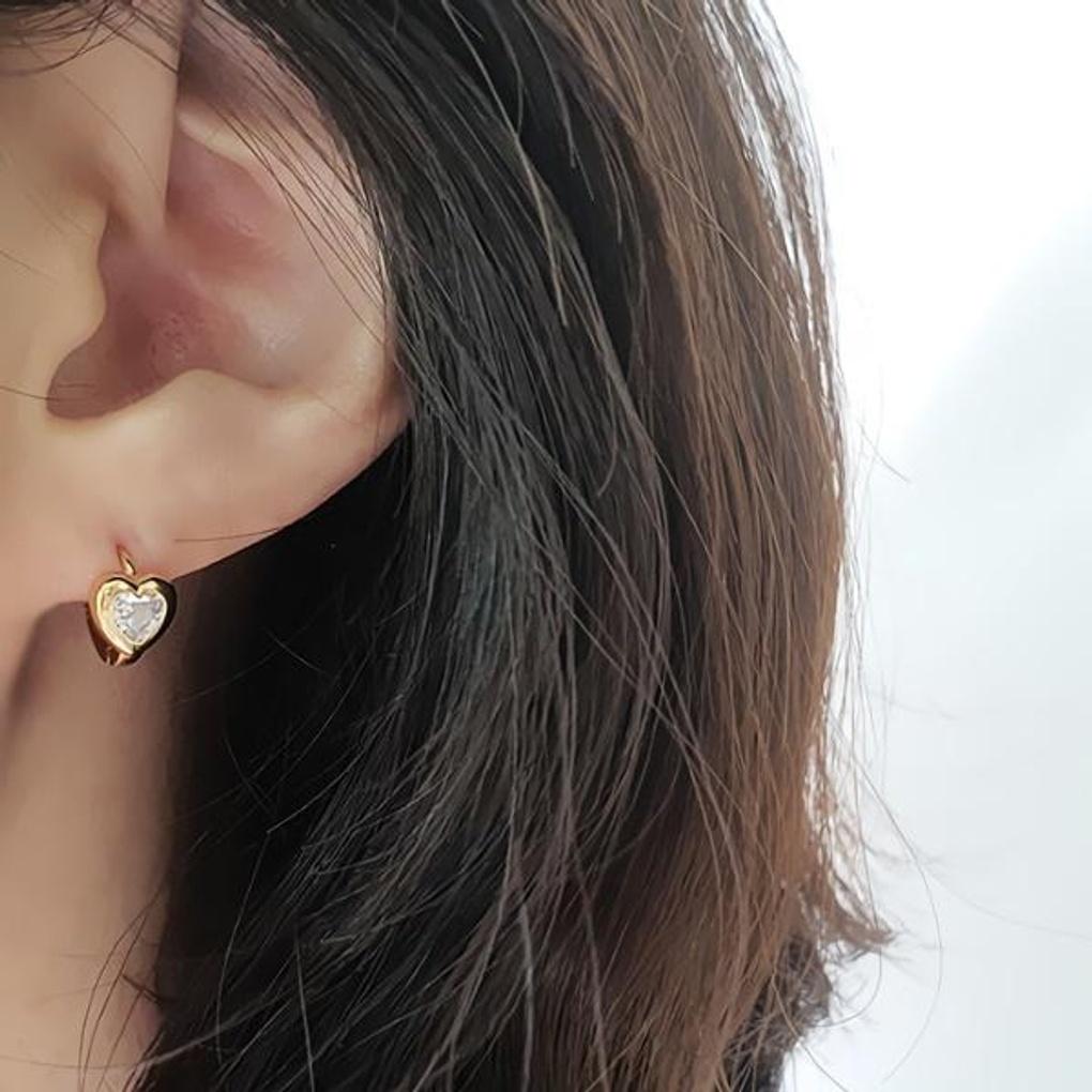 Women's Mini Thick Heart One-Touch Ring Earrings