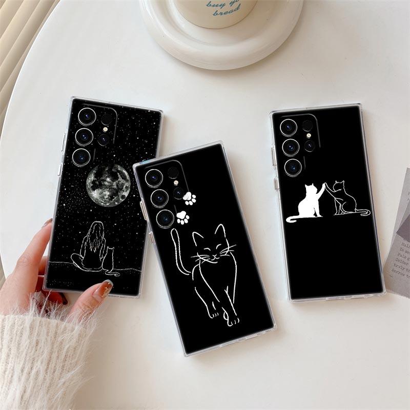 Funny Line Black Cat Phone Case For Samsung Galaxy S25 S23 S24 S22 Ultra Plus Shockproof Cover For Galaxy S24+ S23+ S25+ Shell