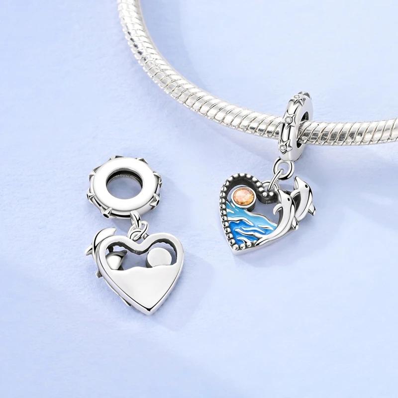 Original Charmscopper Ocean Dolphin Heart-Shaped Beads Fit Charms Platabracelets For Women Jewelry Making Diy Gifts