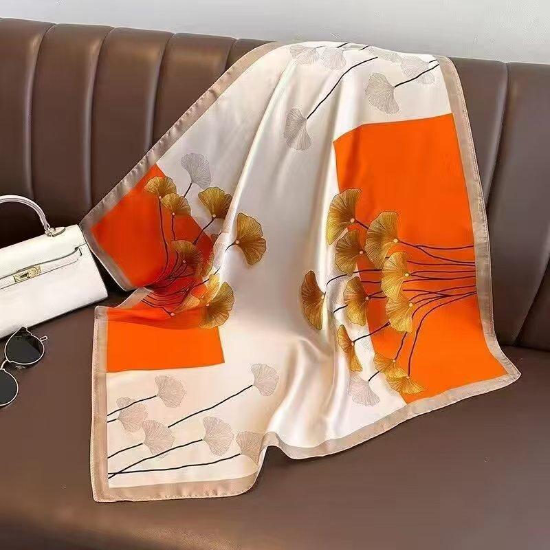 Neuer 70 * 70 cm quadratischer Schal im koreanischen Stil, Seidenschal, Ganzjahres-Sonnenschutzschal, Tasche binden, Stirnband, vielseitig