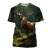 Hirsch 3D-Druck T-Shirt Lustige Tierjagd Grafik Kurzarm Rundhals T-Shirt Herren Outdoor Trend Persönlichkeit Tees