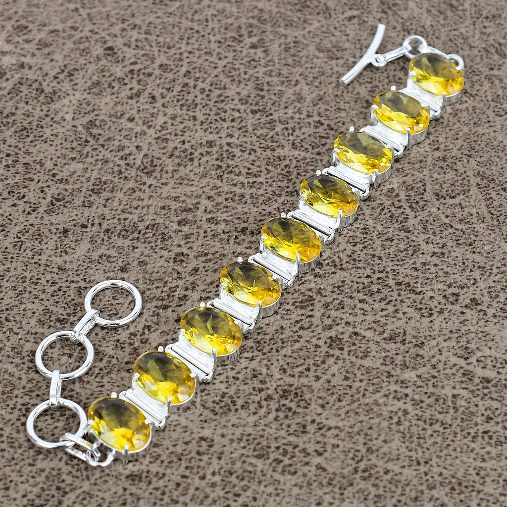 Citrine Gemstone Handmade 925 Sterling Silver Bracelet 7-8" KKG-147