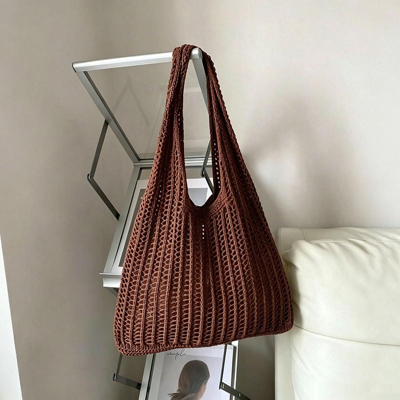 Yogodlns Knitted Handbags Beach Bags Lightweight Students Shoulder Casual Tote Female Style Shopping Woven Bags For Women Girls