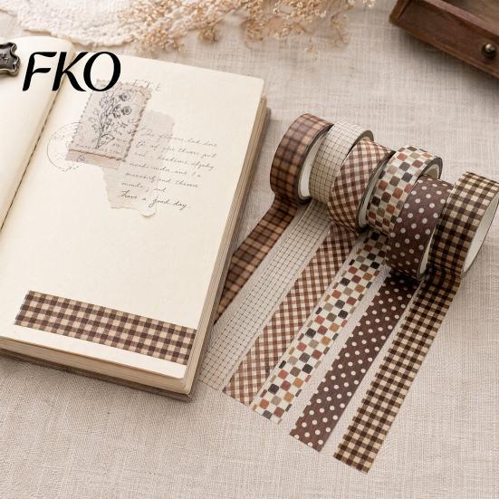 Nostalgic Pattern Masking Tape 6 Rolls Plaid Washi Set, Grid Checkered Tape, Self Double-sided Adhesive Decorative for DIY Crafts, Journal, Scrapbook,