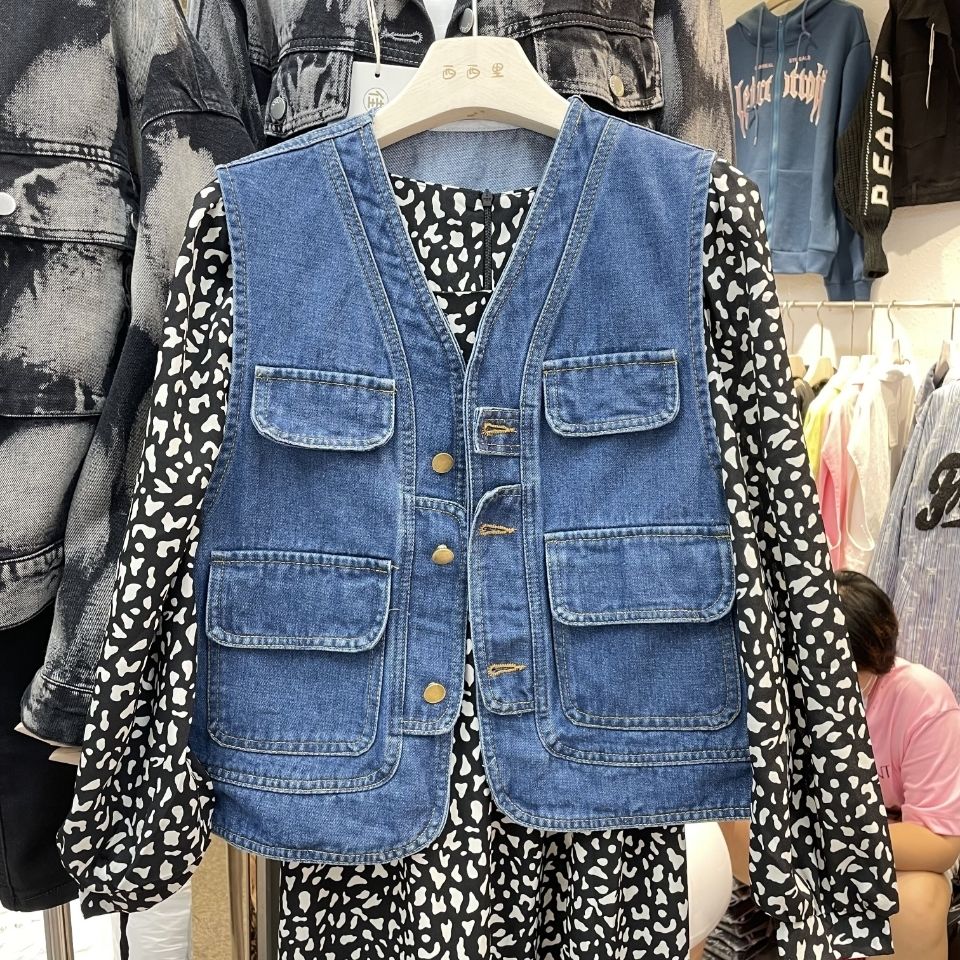 Plus Size Women Denim Vest Jeans Jacket Korean Style Sleeveless