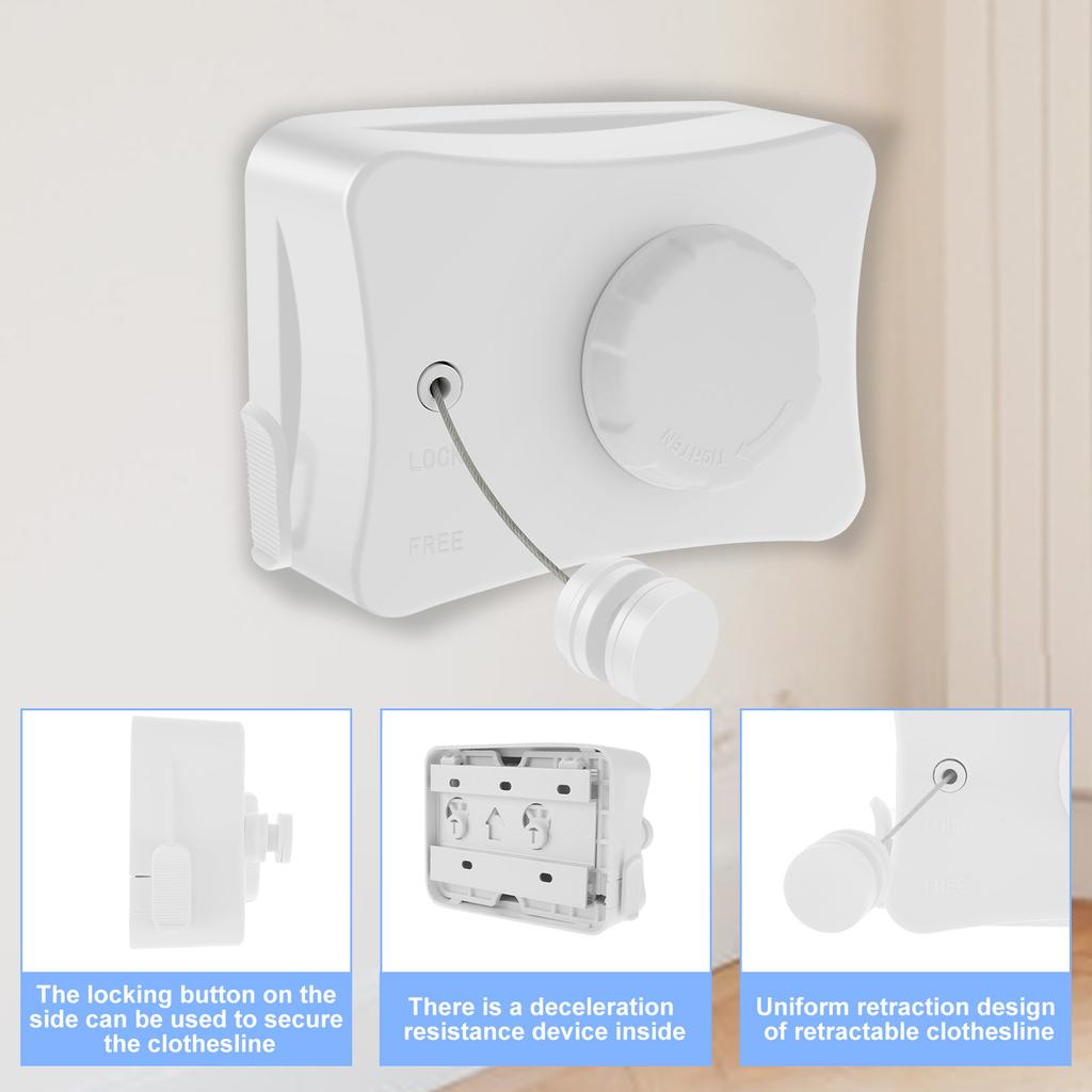 Einziehbare Wäscheleine 5M Durchhängschutz Wäschetrocknerleine Platzsparend für Innen Wandmontage Unsichtbare Wäscheleine Neu