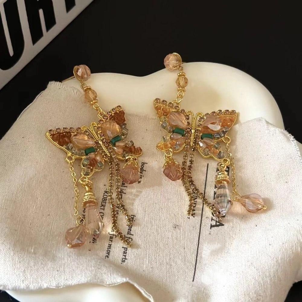 Exaggerated Crystal Stud Earrings Pendant Vintage Long Earrings  Party