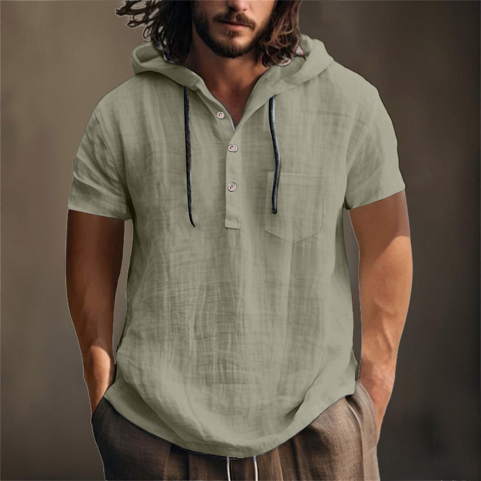 

Мужская летняя хлопковая конопляная хлопковая тонкая повседневная однотонная свободная куртка с капюшоном и коротким рукавом XXL