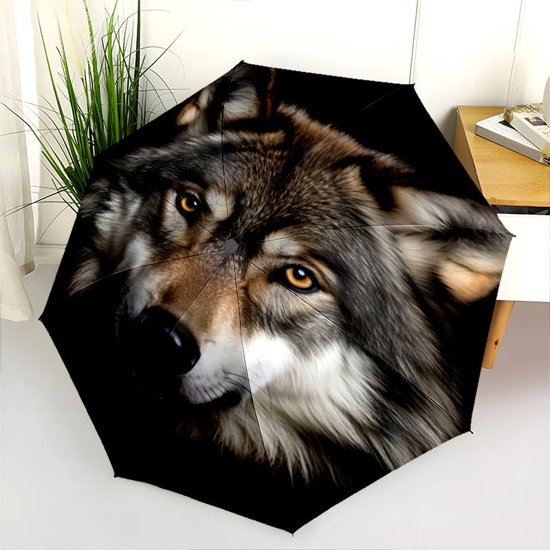 

1PC wolf theme Umbrella Portable Folding Umbrella Iron Frame Hole Bone Structure Outdoor Home Umbrella A14