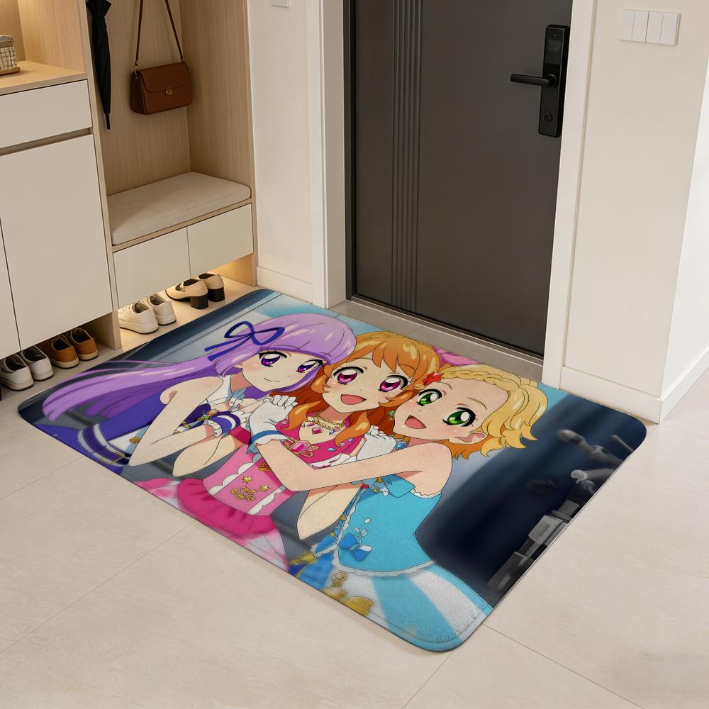 

аниме A-Aikatsu Коврик для пола Фланелевый коврик для двери Нескользящий Впитывающий Стирка В помещении Домашний ковер 40x60cm