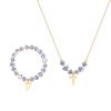 Bow Bracelet Necklace Set 14K Gold Beaded Flower Vintage Stretch Bracelet Dainty Bow Pendant Choker Jewelry Gift for Women Girls