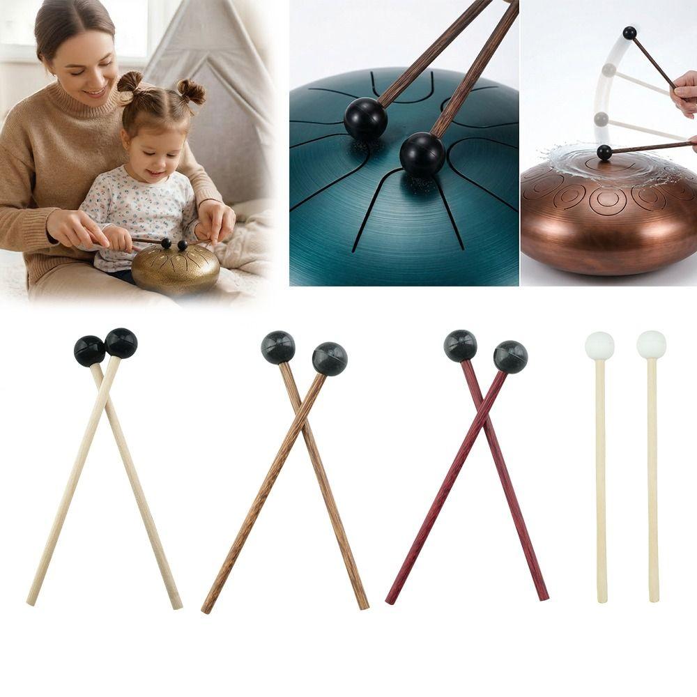 2Pcs/Set Wooden Handle Tongue Drum Sticks Silicone Drumstick Wooden Drum Hammer Musical Instrument