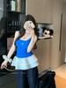 Women's Summer Slim Fit Red Knit Lace Camisole Tank Top, Ballet-Style Embroidered Design, Wearable As Outerwear.