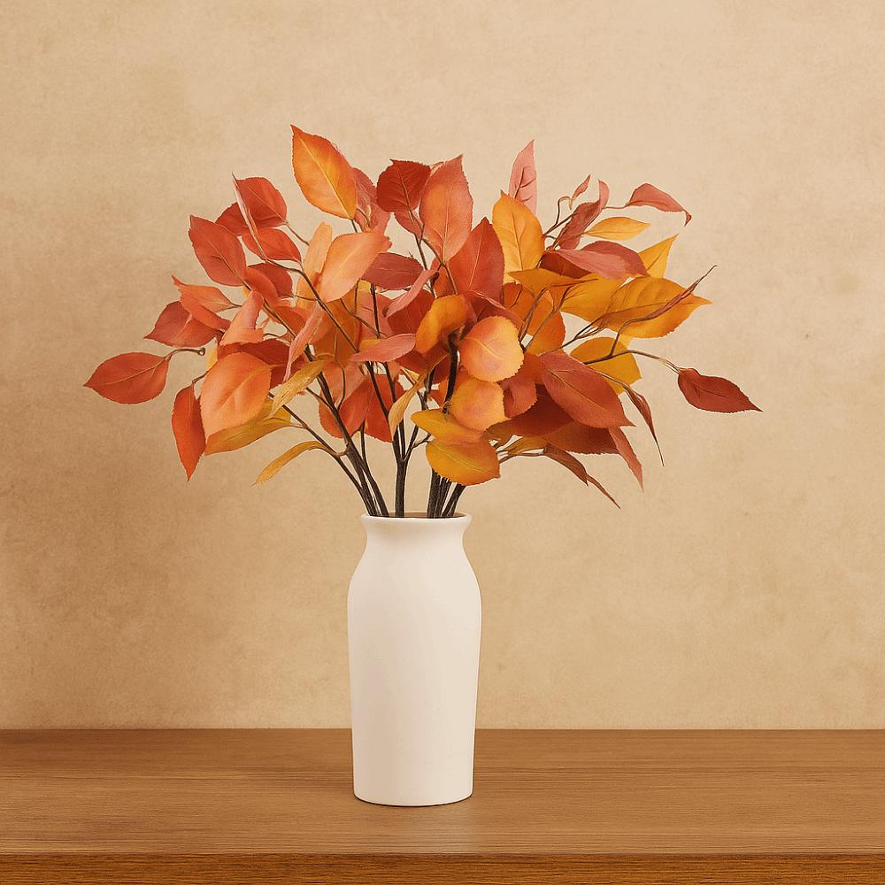 Luxury Simulated Flowers Lifelike Fake Persimmon Leaves  Outdoor Garden Decor