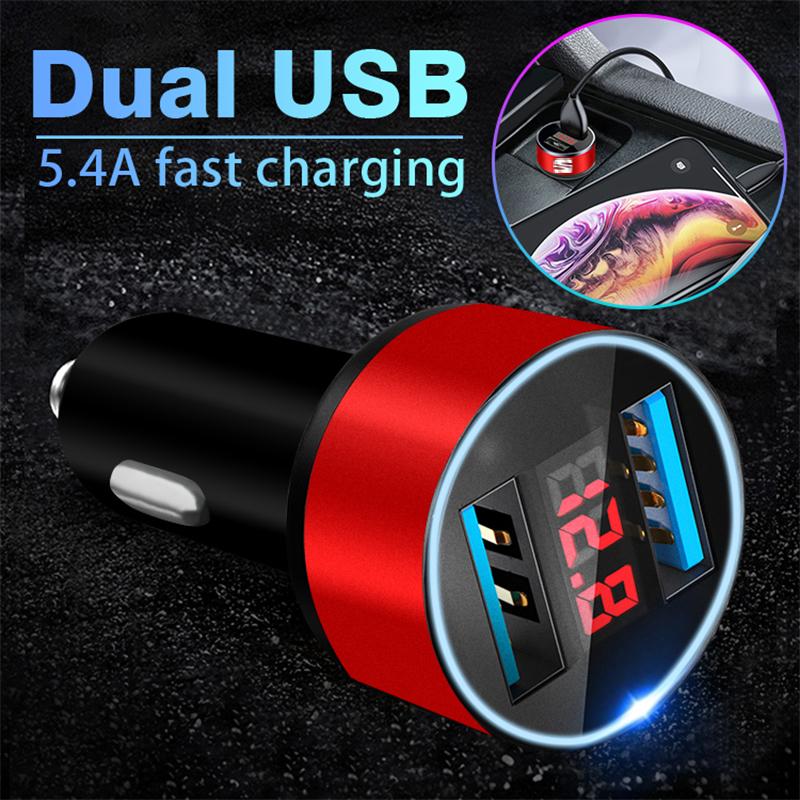 Car Charger 2 USB Ports Fast Charging Digital Display Car Accessories For SEAT Arona Ateca Tarraco Minimo IBL EL-BORN LEON