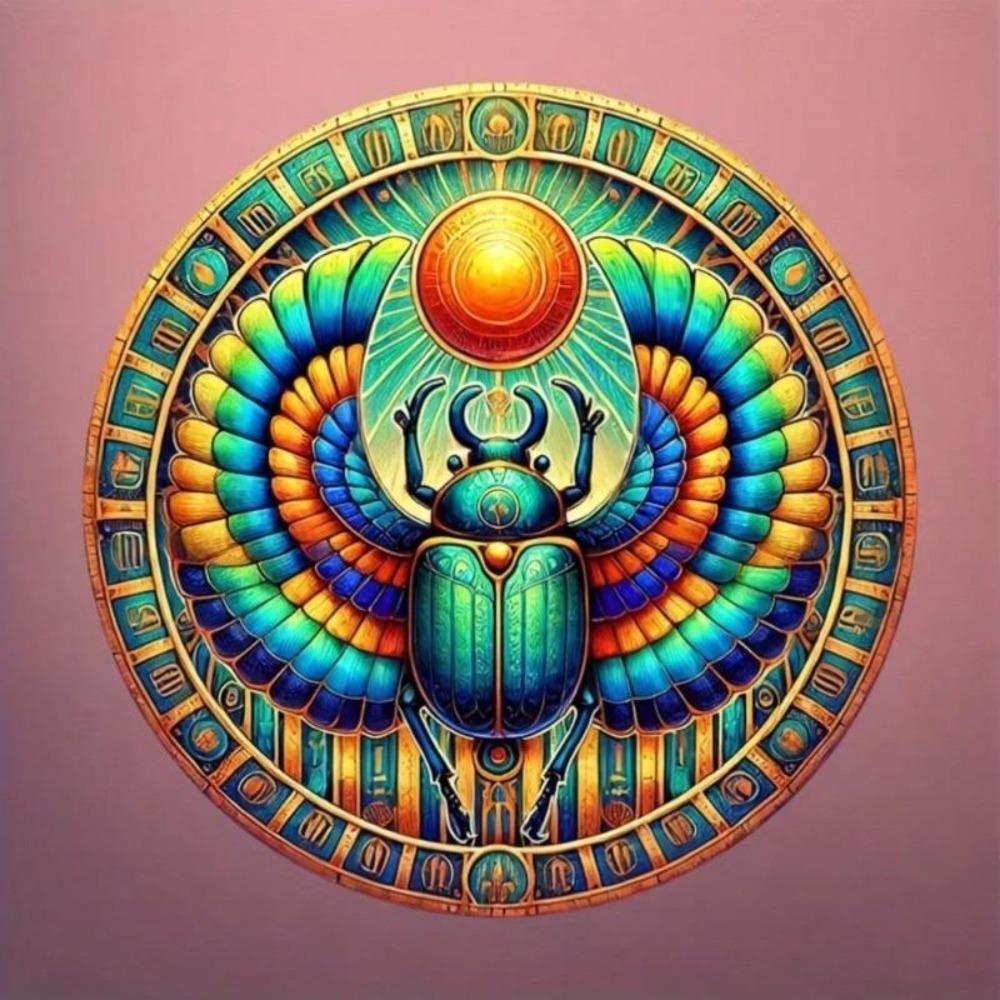 Ancient Egyptian Scarab Metal Wall Art Decor 8x8 Inch Colorful Iron Painting Home