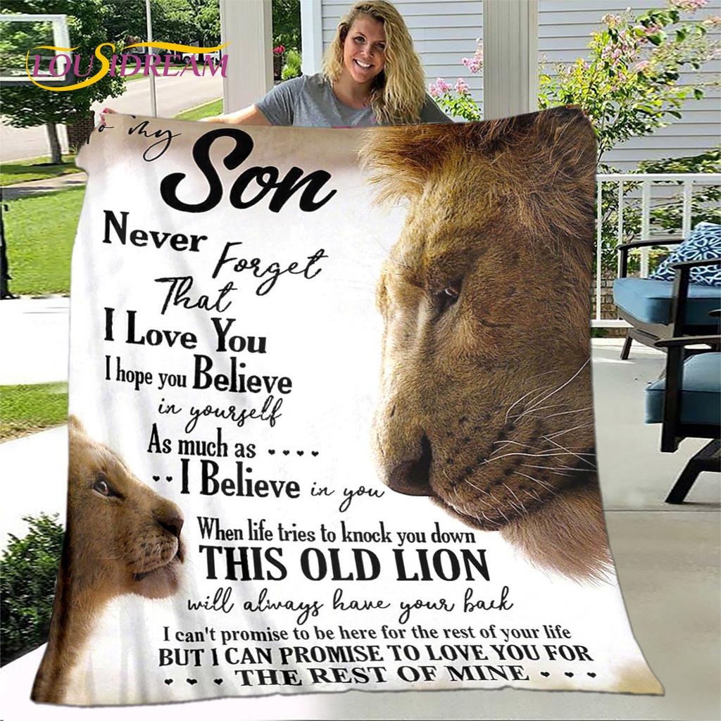 To My Son Plush Lion Wolf Eagle Dragon Quilt Blanket,Flannel Blanket Throw Blanket for Living Room Bedroom Bed Sofa Gift for Son