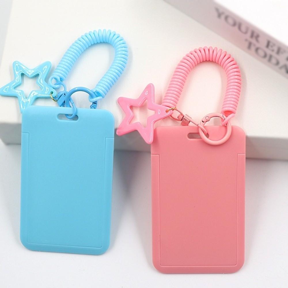 Colorful Kpop Photocard Holder Plastic Spring Lanyard Photo Display Holder Retractable with Star Keychain