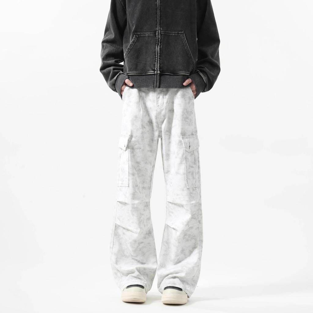Men's Trendy Paratrooper Pleated Workwear Pants - Spring/Autumn Casual Wide-Leg Design