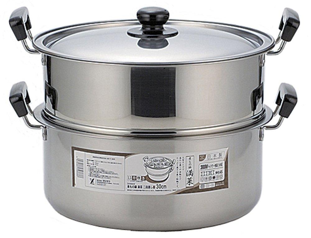 Yoshikawa Two-Tier Steamer, Mansai, 30cm, 9.6L, Stainless Steel, Induction and Gas Compatible, Tsubame-Sanjo, Made in Japan, SH9868