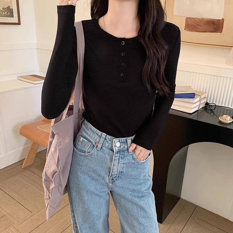 

Черная футболка с длинными рукавами, женская, новая осенне-зимняя рубашка с полуоткрытым воротником, облегающий крой, универсальный топ XL