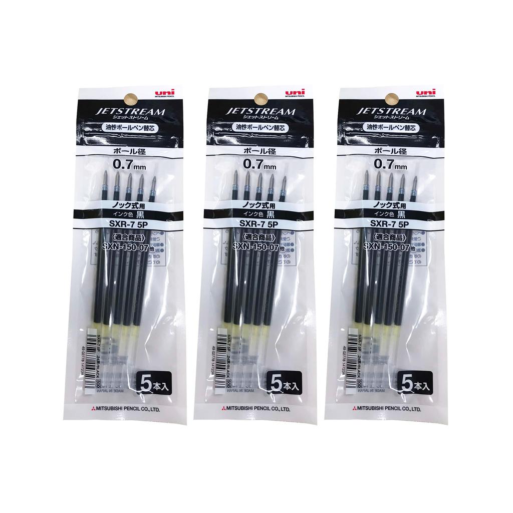 Mitsubishi Pencil Jetstream Refills Pack of Single SXR-7 0.7mm Black, 5, Color, Oil-Based (3)