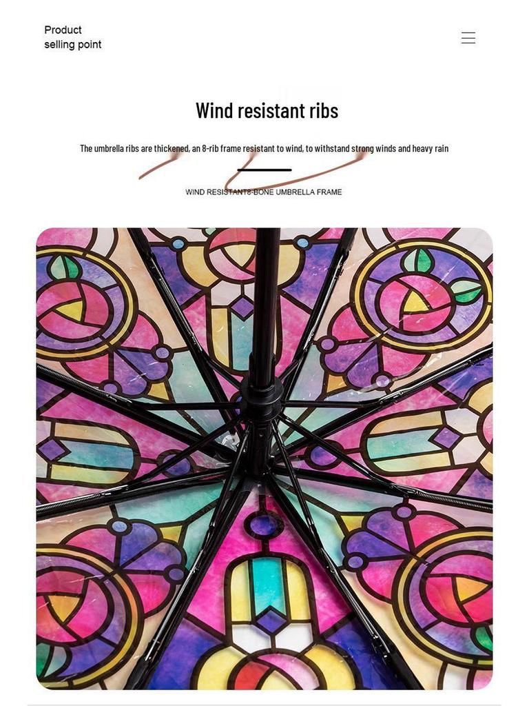 Colorful Transparent Automatic Folding Umbrella with Eight Ribs - High-End Feel and Portable Design