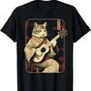Japanese Samurai Cat Playing The Electric Guitar T-Shirt