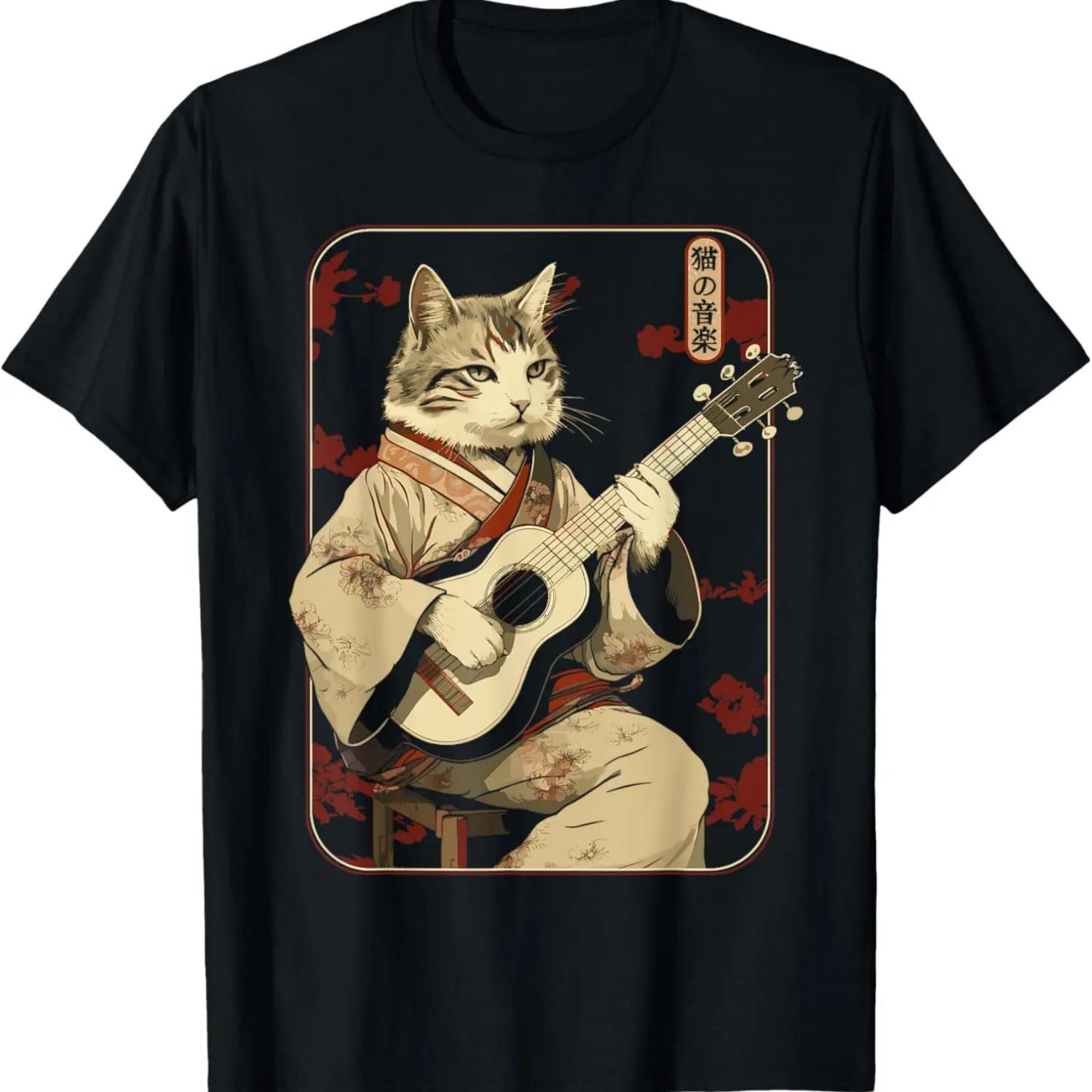 

Japanese Samurai Cat Playing The Electric Guitar T-Shirt XXXXXL чёрный