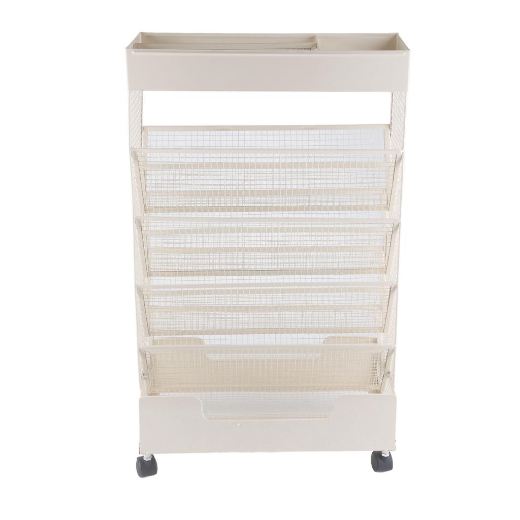 Metal Movable Bookshelf 6 Tier 20KG Load Bearing Large Capacity Rust Prevention Bookshelf with Wheel