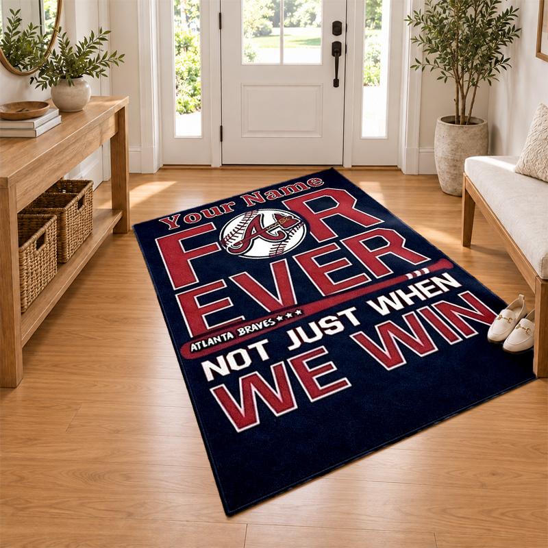 Atlanta Braves Custom Name Personalized Rug Non‑Slip Doormat Floor Carpet Housewarming Birthday Gift for Family Friends